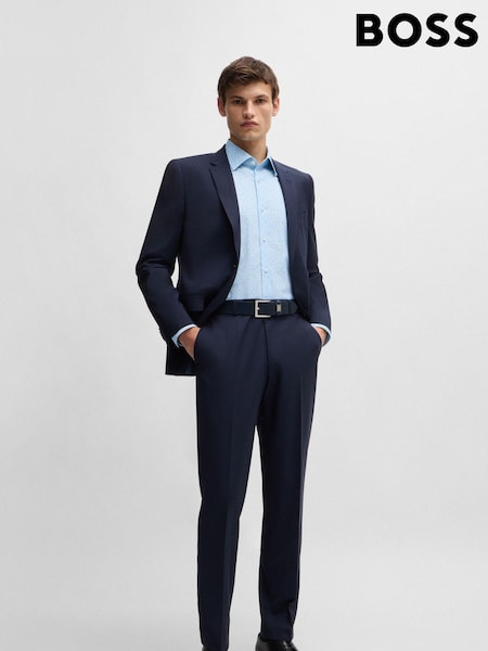 BOSS Blue Printed Regular-Fit Stretch-Cotton Poplin Shirt (AK5950) | 281 QAR
