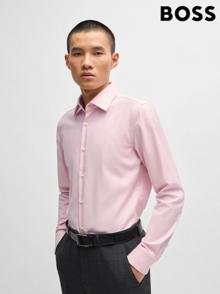 BOSS Pink Easy-Iron Slim-Fit Shirt In Structured Stretch Cotton (AK5951) | 253 QAR