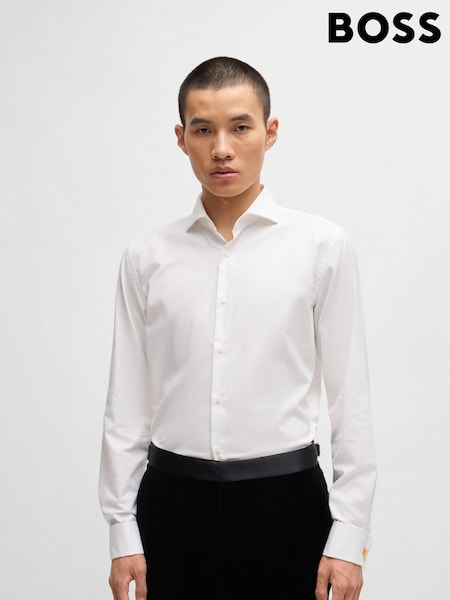 BOSS White Easy-Iron Slim-Fit Shirt In Stretch Cotton (AK5952) | 281 QAR
