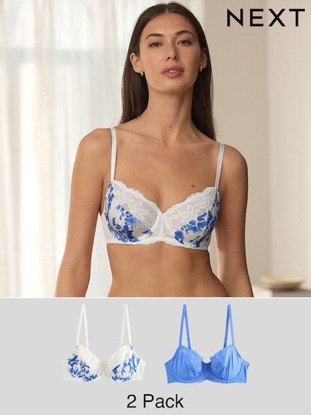 Blue 2 Pack Floral Print Non Pad Full Cup Bra (AK6012) | CHF 41