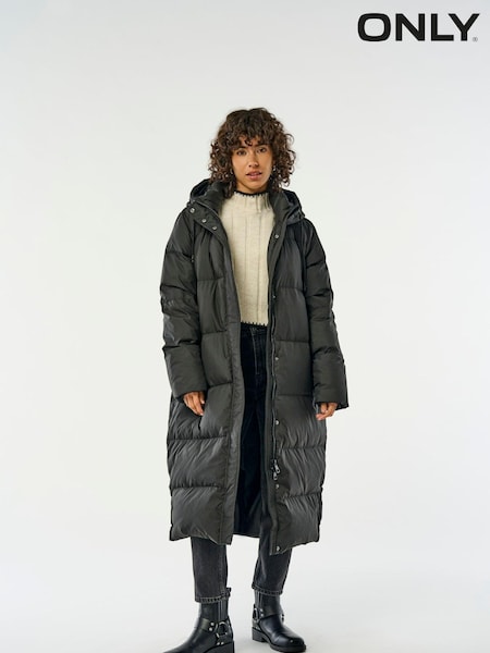 ONLY Black Down Hooded Long Puffer Coat (AK6072) | ₪603