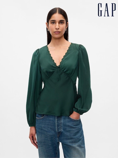 Gap Green Satin Empire Top (AK6079) | €23