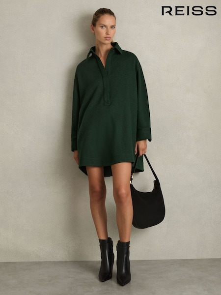 Reiss Green Lauren Shirt-Style Shift Dress With Wool (AK6101) | 1,691 QAR