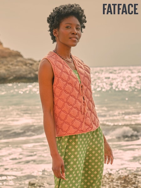 FatFace Rose Pink Quilted Tie Front Waistcoat (AK6104) | €77