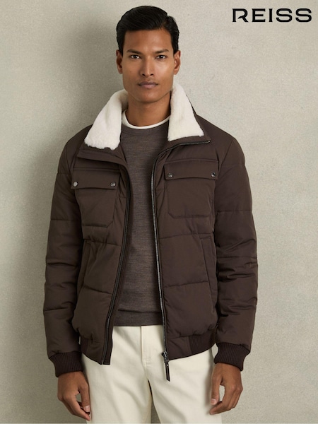 Reiss Brown Misty Faux-Fur Collar Puffer Jacket (AK6110) | €499