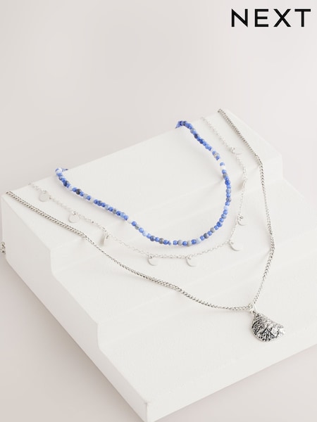 Blue/Silver Tone Beaded 3 Layer Necklace (AK6127) | 2,040 ISK