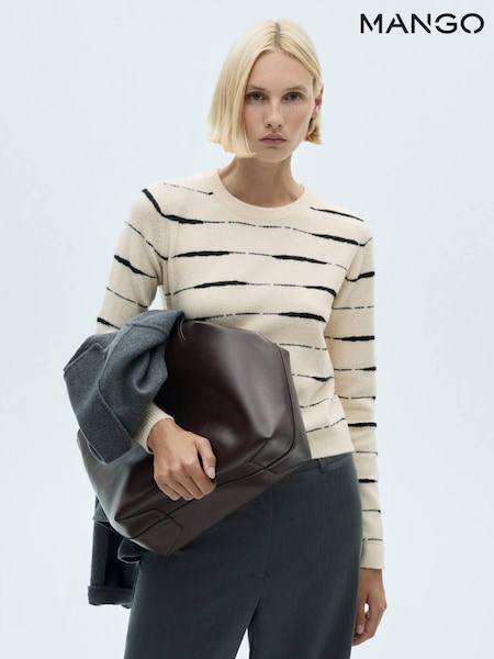 Mango Cream Round-Neck Striped 100% Cotton Sweater (AK6181) | €27