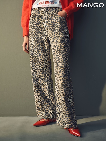 Mango Brown Leopard Print Wide Leg 100% Cotton Jeans (AK6285) | €27