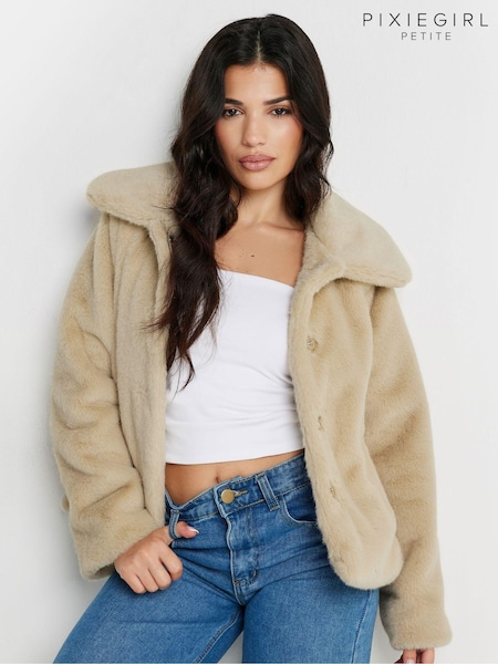 PixieGirl Petite Natural Faux Fur Coat (AK6302) | ₪427