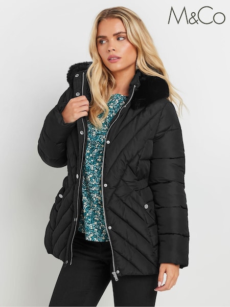 M&Co Petite Quilted Faux Fur Hooded Coat (AK6315) | 484 LEI