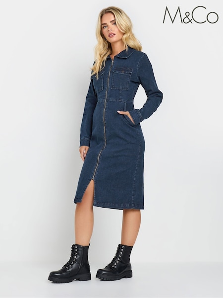 M&Co Blue Petite Mid Wash Zip Through Dress (AK6317) | €64