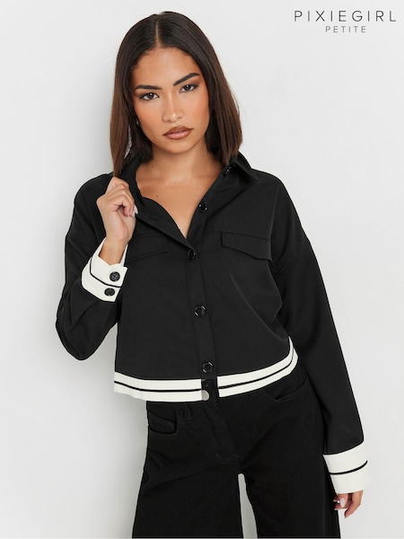 PixieGirl Petite Black Long Sleeve Contrast Hem Shirt (AK6318) | kr485