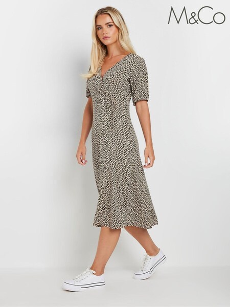 M&Co Black Petite Ditsy Wrap Dress (AK6320) | €55