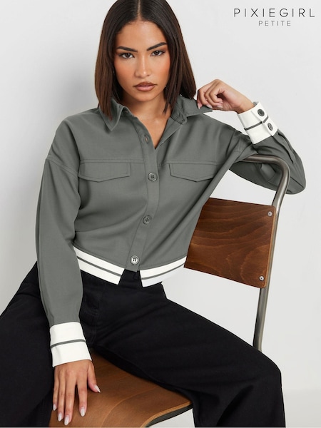 PixieGirl Petite Grey Long Sleeve Contrast Hem Shirt (AK6321) | €26