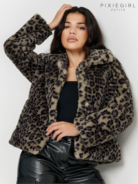 PixieGirl Petite Brown Faux Fur Coat (AK6323) | €51
