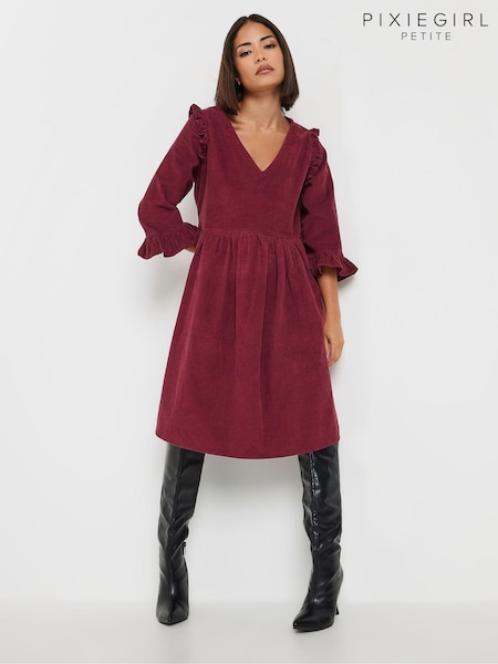 PixieGirl Petite Red Corduroy Smock Dress (AK6331) | €52
