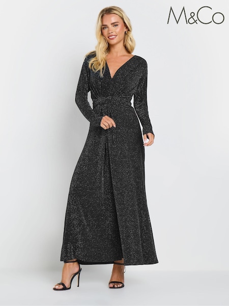 M&Co Black Petite Long Sleeve Brillo Dress (AK6345) | AED314