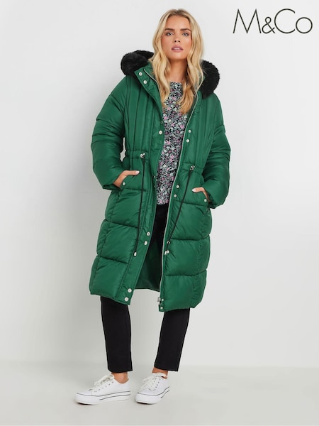 M&Co Petite Quilted Faux Fur Hooded Coat (AK6348) | 596 LEI