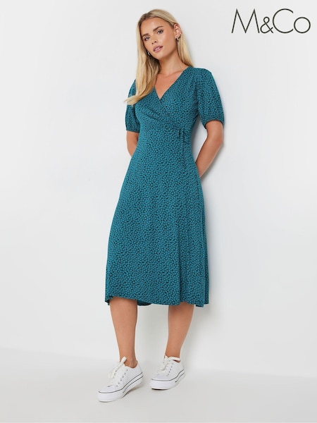 M&Co Blue Petite Wrap Dress (AK6354) | AED227