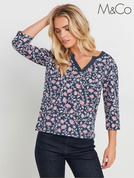 M&Co Petite Lace Trim 100% Cotton Top (AK6363) | €38