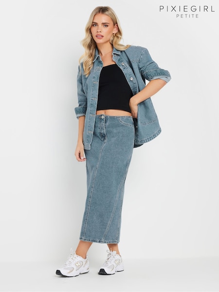 PixieGirl Petite Seam Detail 100% Cotton Midi Skirt (AK6366) | ‏171‏₪