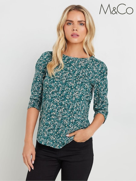 M&Co Blue Petite Floral 100% Cotton Top (AK6369) | AZN 53