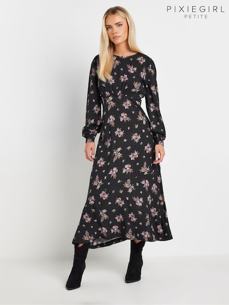 PixieGirl Petite Black Floral Bunch Midi Dress (AK6373) | €55