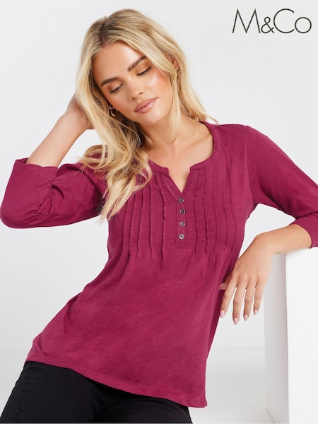 وردي - M&Co Petite 3/4 Sleeve 100% Cotton Top (AK6377) | ‏140 د.إ.‏