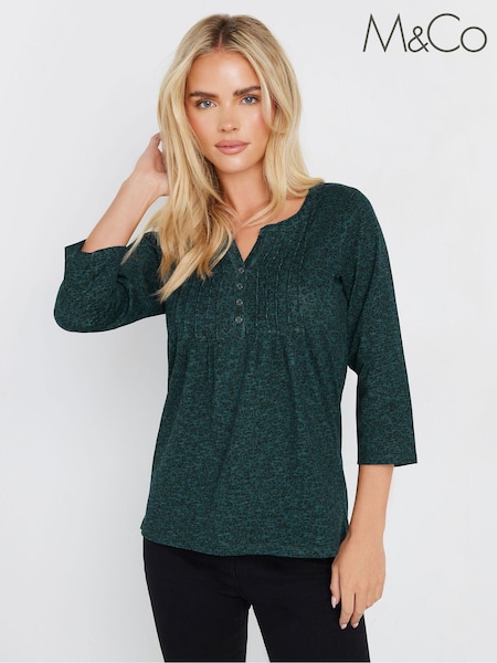 M&Co Green Petite 3/4 Sleeve 100% Cotton Top (AK6378) | 1,442 UAH