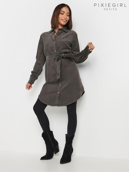 PixieGirl Petite Grey Corduroy Shirt Dress (AK6391) | €60