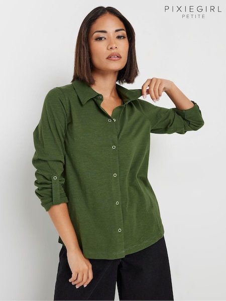 PixieGirl Petite Green 100% Cotton Turn Back Cuff Shirt (AK6395) | €32