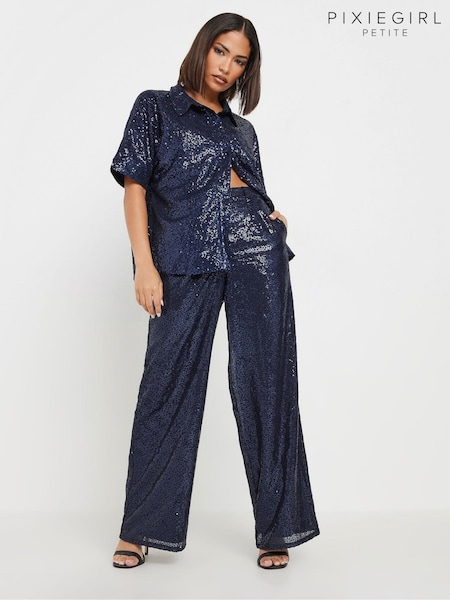 Albastru - PixieGirl Petite Paietă largi Pantaloni (AK6409) | 188 LEI
