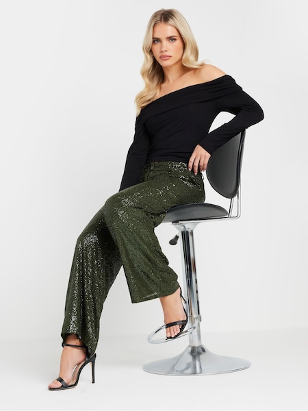 Verde - PixieGirl Petite Paietă largi Pantaloni (AK6412) | 188 LEI