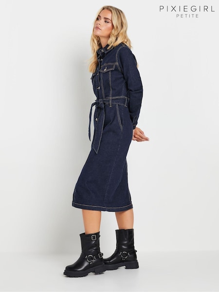 Sininen - Pixiegirl Petite Button Through Belted Dress (AK6416) | €71