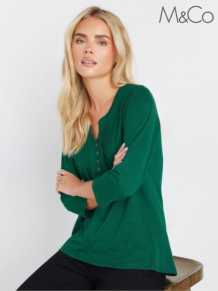 M&Co Petite 3/4 Sleeve Henley 100% Cotton Top (AK6417) | €22