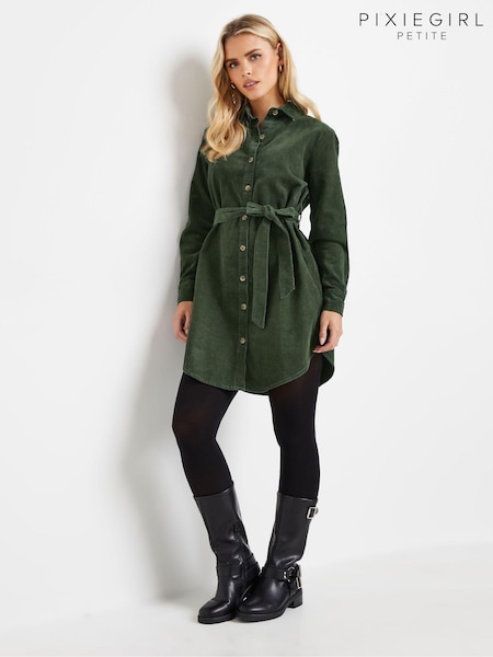 Vihreä - Pixiegirl Petite Corduroy Shirt Dress (AK6422) | €71