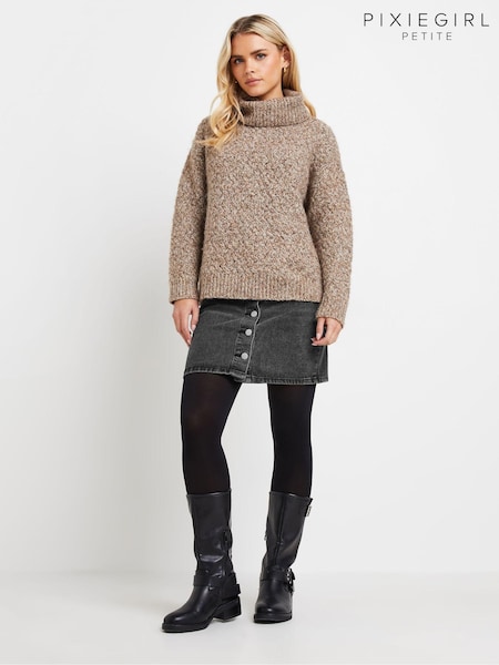 PixieGirl Petite Black Button Front Mini 100% Cotton Skirt (AK6431) | ₪156