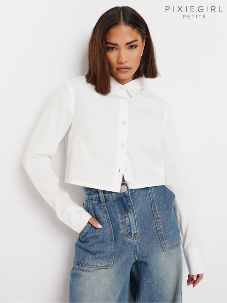 PixieGirl Petite White Cropped 100% Cotton Shirt (AK6432) | 1,442 UAH
