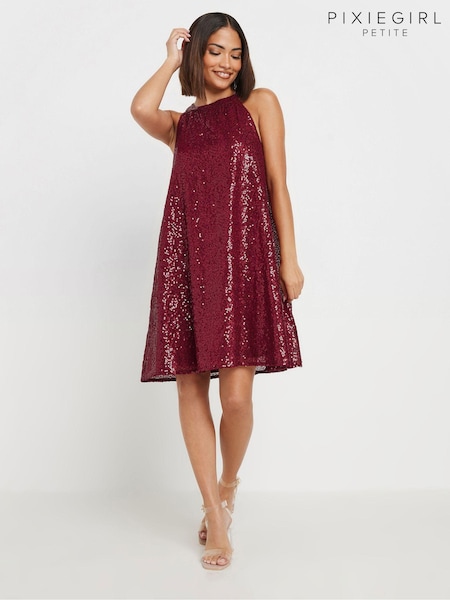PixieGirl Petite Red Sequin Halter Swing Dress (AK6438) | €26