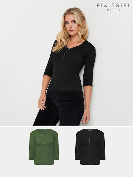 PixieGirl Petite Long Sleeve Henley Tops 2 Pack (AK6439) | €36
