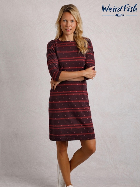 Roșu - Rochie din jerseu cu gât pătrat cu imprimeu organic Weird Fish Amria (AK6556) | 208 LEI