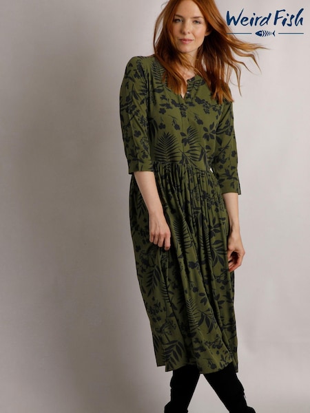 Weird Fish Green Hellen Eco Viscose Tiered Midi Dress (AK6558) | €44.50