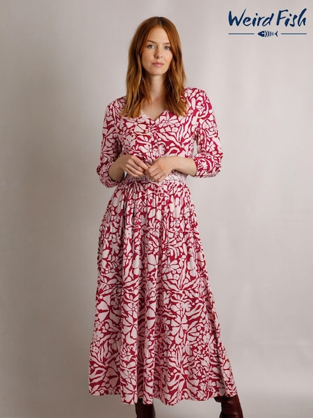 أحمر - Weird Fish Green Isha Eco Liva Printed Dress (AK6586) | ‏247 د.إ.‏