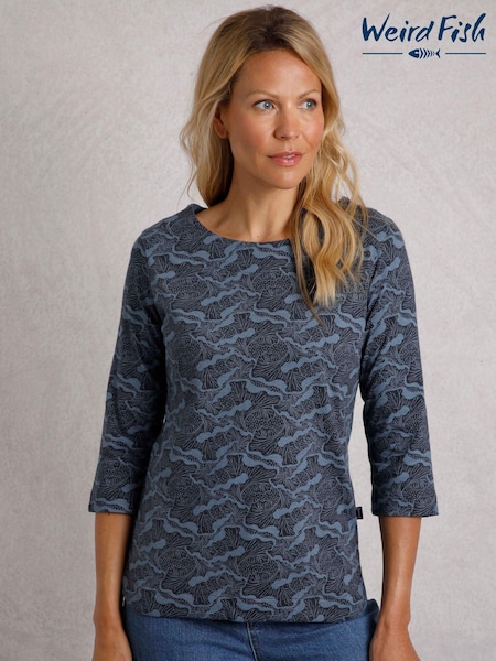 Blue - Weird Fish Pinto Organic Printed Jersey T-Shirt (AK6610) | 142 LEI