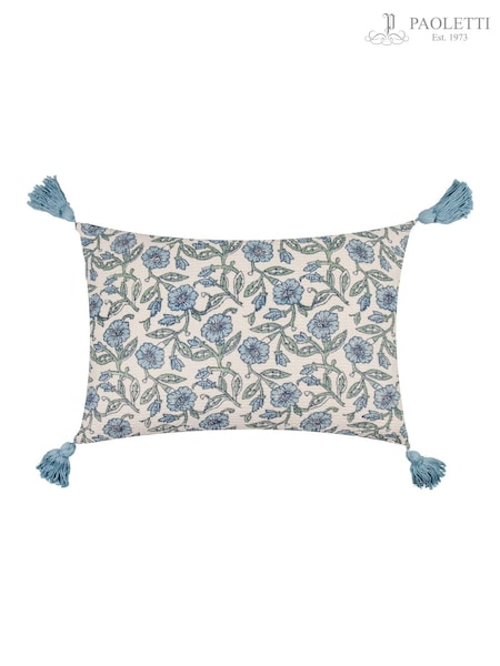 Paoletti Delph Blue Seventy Three Delphine Floral Tasselled 100% Cotton Cushion (AK6689) | €37