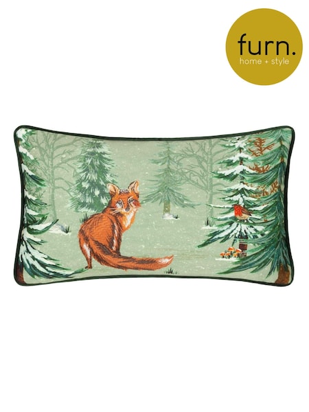 Furn Oak Green Lodge Wood Fox Velvet Piped Cushion (AK6709) | AED105