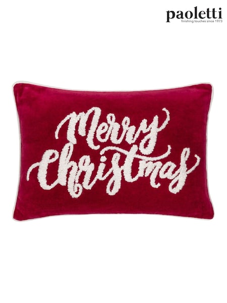 Paoletti Red Winter Merry Christmas Embroidered 100% Cotton Cushion (AK6735) | €44