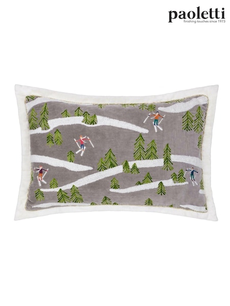 Paoletti Taupe Winter Alpine Embroidered 100% Cotton Cushion (AK6750) | €42