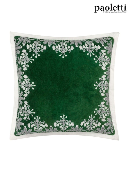 Paoletti Green Winter Bloom Floral Print Embroidered 100% Cotton Cushion (AK6752) | € 50