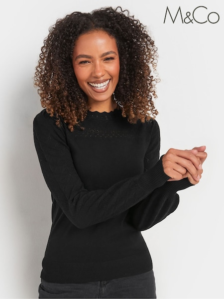 M&Co Black Pointelle Long Sleeve Jumper (AK6794) | €39